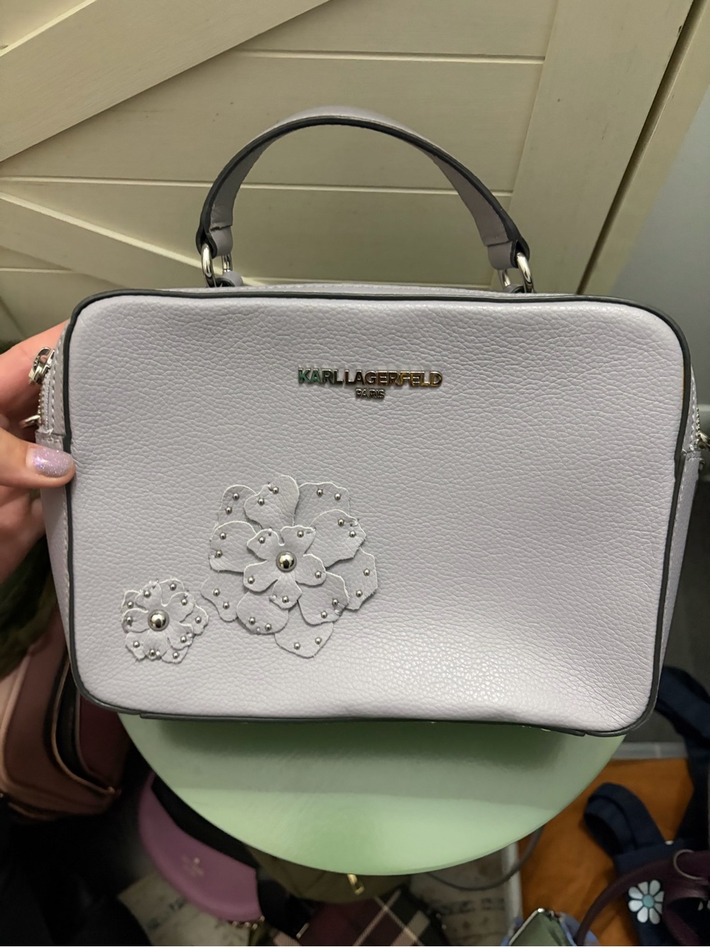 Karl Lagerfeld Lavender-White Floral Leather Satchel